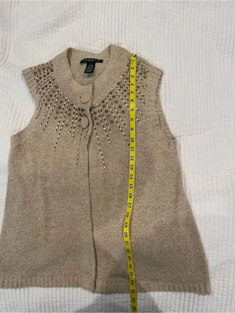 Needles Beige Silk Knit Shell with Decorative Trim (L)